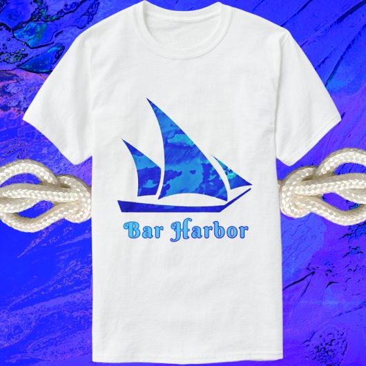 Bar Harbour Maine Blauwe Waterverf Zeilboot T-shirt