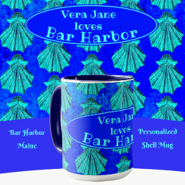Bar Harbour Maine Bold Blue Scallop Shell met naam Mok