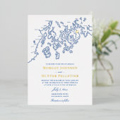 Bar Harbour Maine Bruiloft Elegante Marine en Goud Folie Uitnodiging (Staand Voorkant)