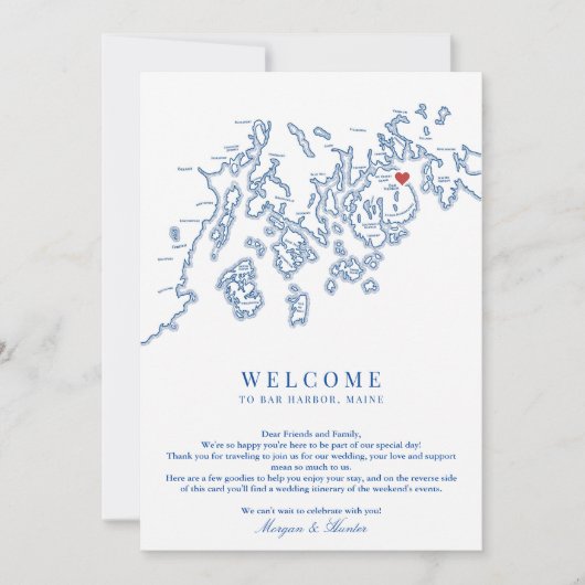 Bar Harbour Maine Bruiloft Welkomstroute Bedankkaart (Voorkant)