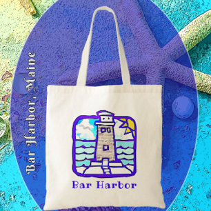 Bar Harbour Maine Lighthouse and Ocean Waves Bag Tote Bag
