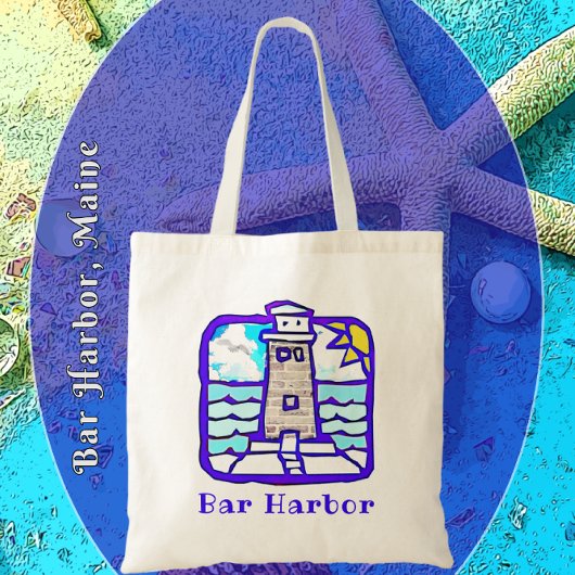 Bar Harbour Maine Lighthouse and Ocean Waves Bag Tote Bag