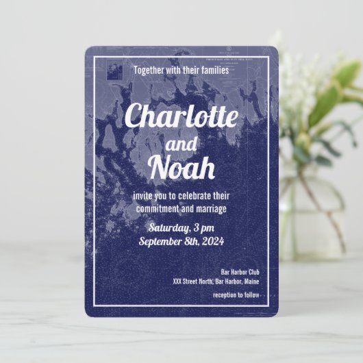 Bar Harbour Maine  Map Wedding Invitation Kaart (Staand voorkant)