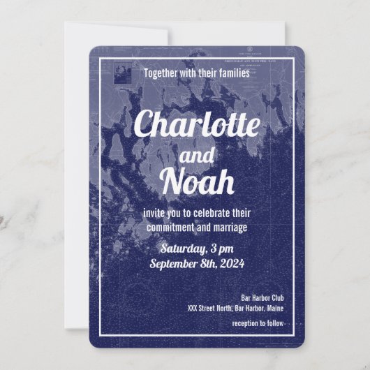Bar Harbour Maine  Map Wedding Invitation Kaart (Voorkant)