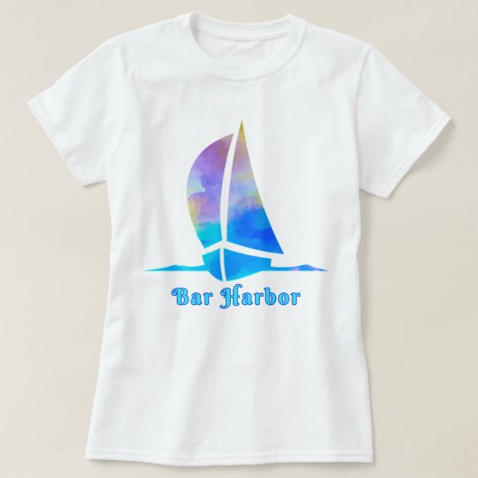 Bar Harbour Maine Waterverf Ocean Sailboat T-shirt (Design voorkant)