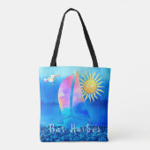 Bar Harbour Maine Waterverf Sailboot met Initialen Tote Bag (Achterkant)