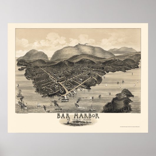 Bar Harbour, ME Panoramic Map - 1886 Poster (Voorkant)