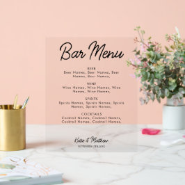 Bar Menu Alcohol Drinken Wedding minimalist Acryl Bord