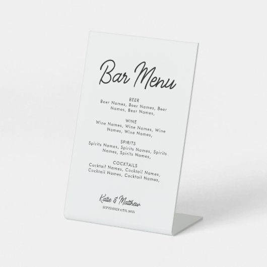 Bar Menu Alcohol Drinken Wedding minimalist Reclamebord Met Voetstuk (Voorkant)