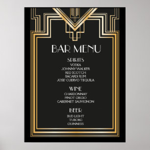 BAR MENU bord Great Gatsby geïnspireerde bruilof Poster