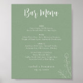 Bar Menu Bruiloft Salie Groen Botanisch Minimaal Poster (Voorkant)