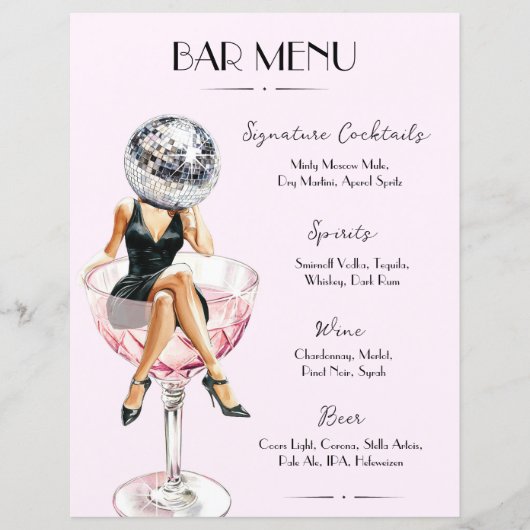 Bar Menu Disco Cocktail Meisje (Voorkant)
