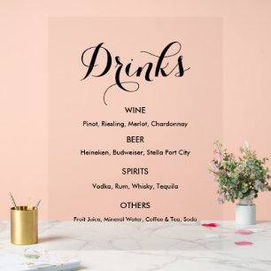 Bar Menu Dranken Trouwfeest Elegant Acryl Bord
