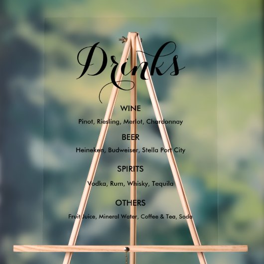 Bar Menu Drinken Huwelijksfeest Elegant Acryl Bord (Neutraal)