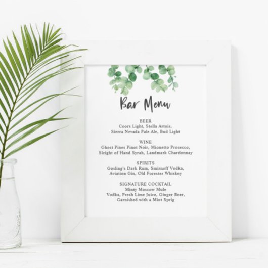 Bar Menu Eucalyptus Bruiloft Botanisch groen Poster
