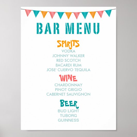 BAR MENU Fiest-stijl bruiloft en feestelijke ontva Poster (Voorkant)