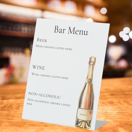 Bar menu fles wijn prosecco reclamebord met voetstuk
