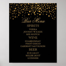 Bar Menu - Gouden Confetti Stippen op Zwart Poster