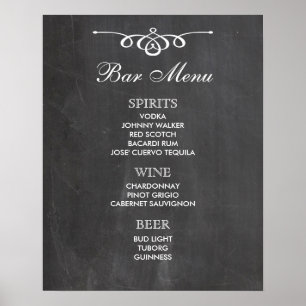 BAR MENU groot teken   Kalkbord   trouwbar Poster