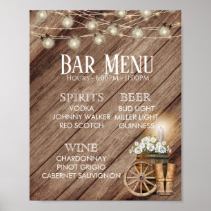 Bar Menu - Houten Vat Bruiloft Rustiek Poster