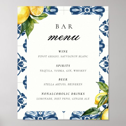 Bar Menu Lemon Positano Trouwtafel Teken Poster (Voorkant)