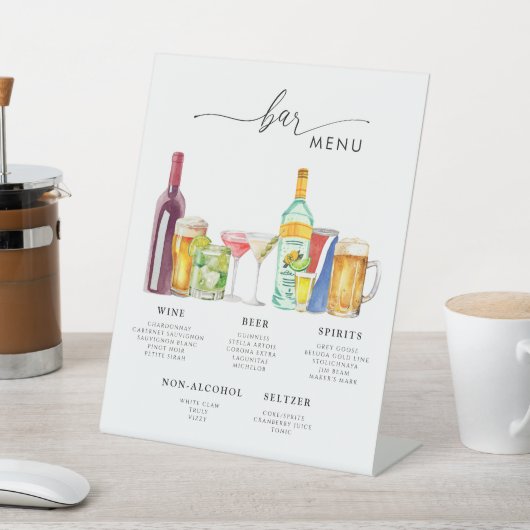 Bar Menu Moderne bruiloft Handtekening Drinken Reclamebord Met Voetstuk (Insitu)
