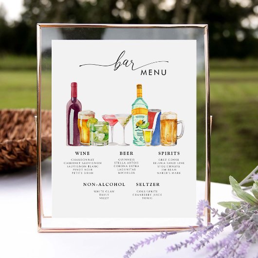 Bar Menu Moderne bruiloft Handtekening Drinken Reclamebord Met Voetstuk