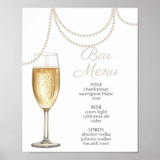 Bar Menu Parels en prosecco vrijgezellenfeest Poster (Voorkant)