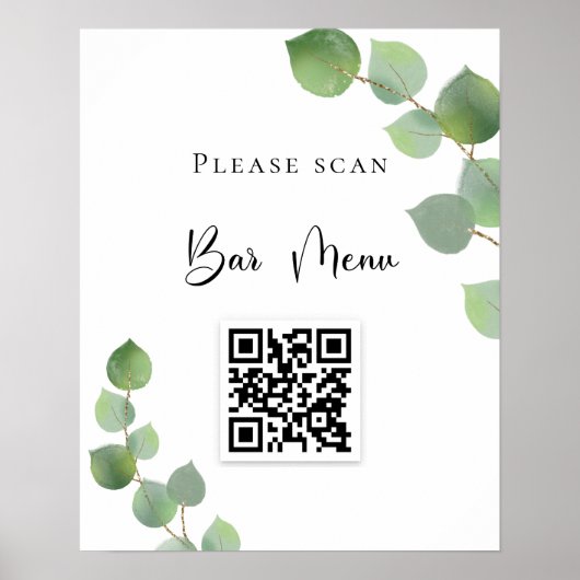 Bar menu QR-code eucalyptusgroen Poster (Voorkant)