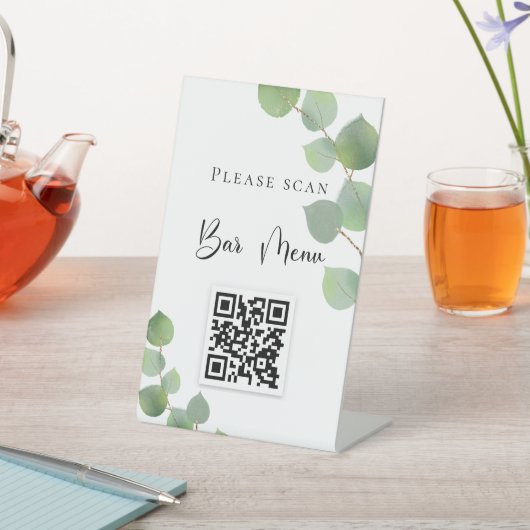 Bar menu QR-code eucalyptusgroen Reclamebord Met Voetstuk (Insitu)