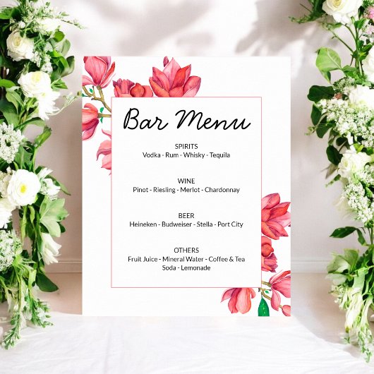 Bar Menu Roze Witte Bloem Schilderij Poster