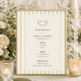 Bar Menu Salie Groen Gestreept Monogram Huwelijk Poster