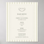 Bar Menu Salie Groen Gestreept Monogram Huwelijk Poster (Voorkant)