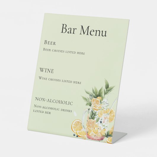 Bar menu salie groene limonade reclamebord met voetstuk (Voorkant)