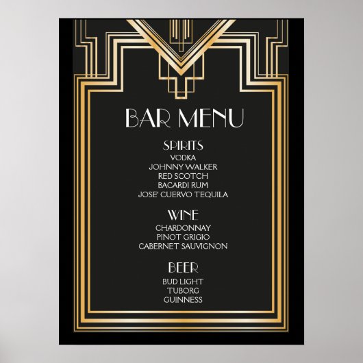 BAR MENU-teken | Geweldige, door Gatsby geïnspiree Poster (Voorkant)