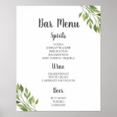 BAR MENU-teken | groene botanische bruiloft Poster (Voorkant)