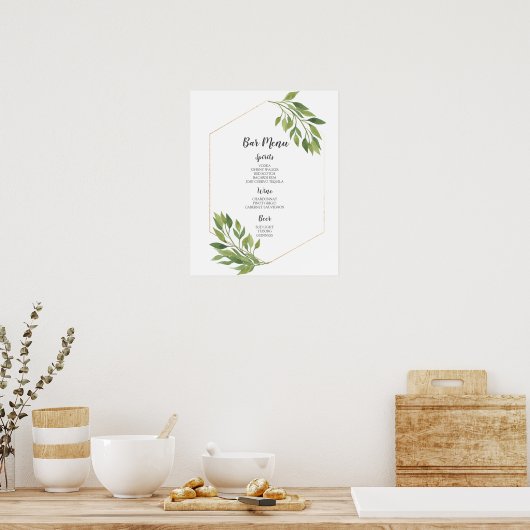 BAR MENU-teken | groene en gouden botanische bruil Poster (Keuken)