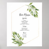 BAR MENU-teken | groene en gouden botanische bruil Poster (Voorkant)