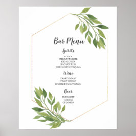 BAR MENU-teken | groene en gouden botanische bruil Poster