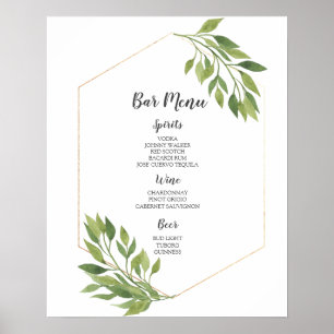 BAR MENU-teken   groene en gouden botanische bruil Poster