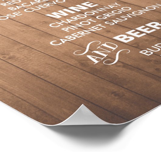 BAR MENU-teken voor bruiloft en partijontvangst Poster (Hoek)