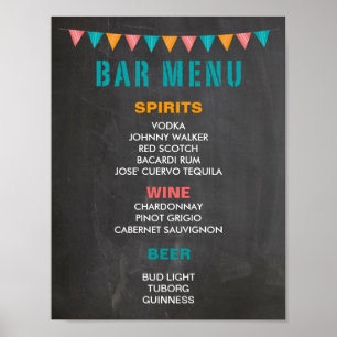 BAR MENU-teken voor trouwfesta op karton Poster