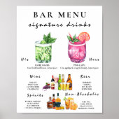 Bar Menu Trouwkalligrafie Elegant Drink Teken Poster (Voorkant)