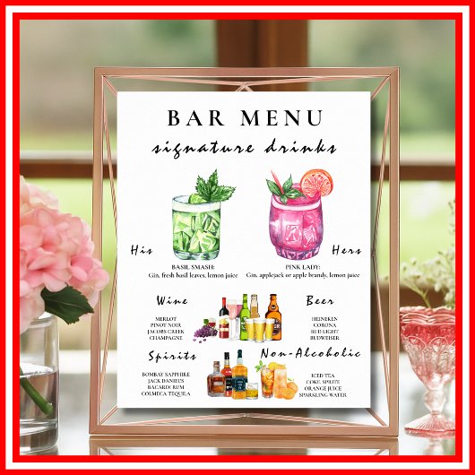 Bar Menu Trouwkalligrafie Elegant Drink Teken Poster