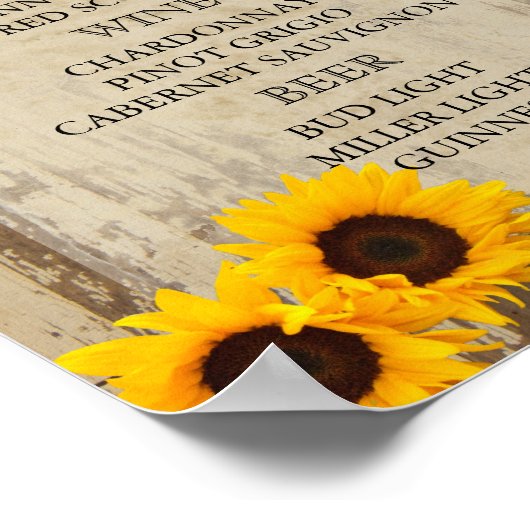 Bar Menu voor een bruiloft - Zonnebloem Poster (Hoek)