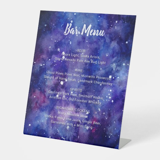 Bar Menu Waterverf Galaxy Sterrennacht Wedding Reclamebord Met Voetstuk (Voorkant)