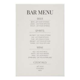  ‘Bar Menu’ Wedding Sign | Warm Ivory Perfect Poster