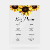 Bar Menu Zonnebloem Bruiloft Geel Acryl Bord (Voorkant)