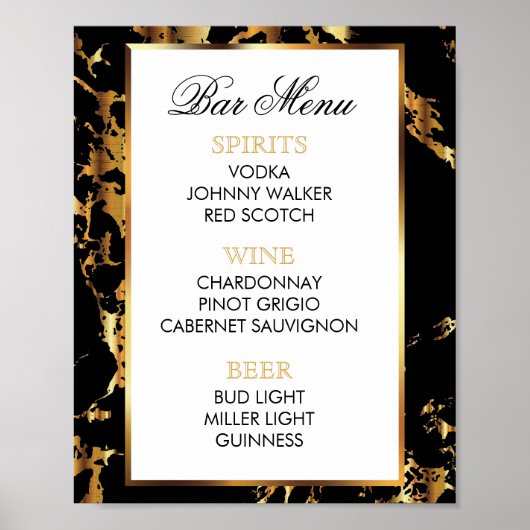 Bar Menu - Zwart en goud marmer en zwart Poster (Voorkant)