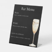 Bar menu zwart glas mousserende wijn reclamebord met voetstuk (Voorkant)